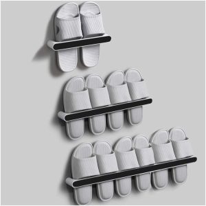 Shoe Rack 3pcs Shoes Rack, Plastic Shoes Holder Wall Mounted Shoe Organizer Pack Wall Mounted Shoes Rack Plastic Slippers Storage Rack Holder(Color:black) (Black)