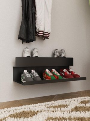 Modern Black Metal Shoe and Slipper Rack, Wall-Mounted Entryway Organizer, Shoe Rack for Front Door Entrance Hidden, Slim Shoe Cabinet, 30 "W x 10 "H x 12 "D, Vertical Shoe Rack for Livingroom