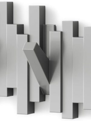 Wall-Mounted Coat Rack Rail Hook with 5 Retractable Pegs – Modern, Space-Saving Storage Organizer, Grey