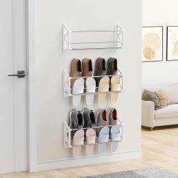 Hanging Shoe Rack for RV Organization and Storage, 3 Pack Wall Shoe Rack with Sticky Adhesive Strips Slim Shoe Rack, Shoe Holder Space Saving Wall Mount Shoe Rack for Camper Shoe Shelf White
