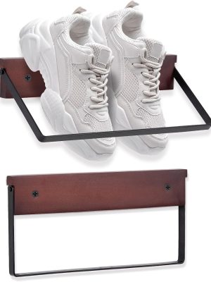 Wall Mount Shoe Rack, RV Shoe Rack 2 PC, Wood Shoe Storage Organizer Racks, Space Saving Camper Shoe Organizer Shelf for Various Shoes, Foldable Wall Shoe Rack for Closet, Mudroom, Entryway
